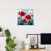 Poster Abeilles Et Poppies Art Imprimer (Bureau à domicile)