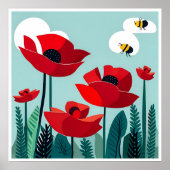 Poster Abeilles Et Poppies Art Imprimer (Devant)
