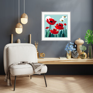 Poster Abeilles Et Poppies Art Imprimer