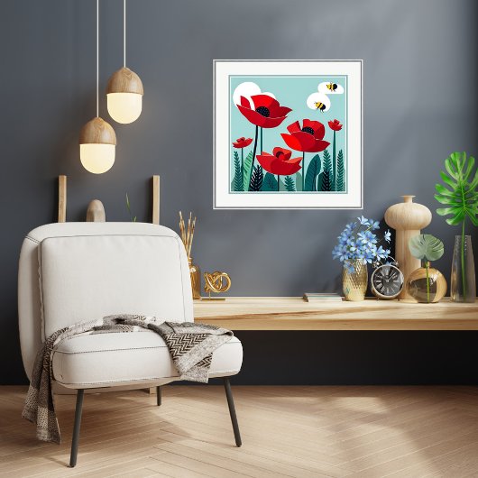Poster Abeilles Et Poppies Art Imprimer