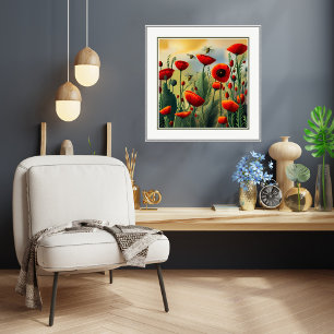Poster Abeilles Et Poppies Art Imprimer