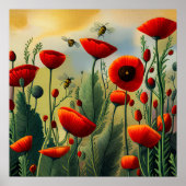 Poster Abeilles Et Poppies Art Imprimer (Devant)
