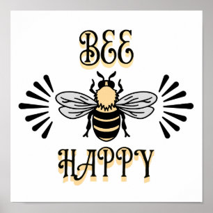 Poster Abey Happy   Abeille de miel de style Vintage