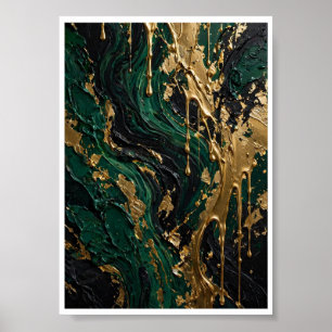 Poster Abîme d'émeraude - Liquide vert noir et or de luxe