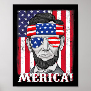Poster Abraham Lincoln 4 juillet Merica Drapeau américain