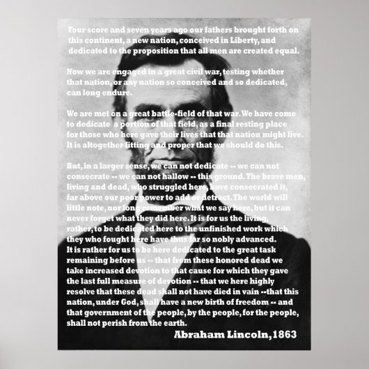 Poster Abraham Lincoln Gettysburg Adresse Portrait (Devant)