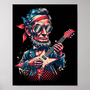 Poster Abraham Lincoln jouant de la guitare Rock Cool