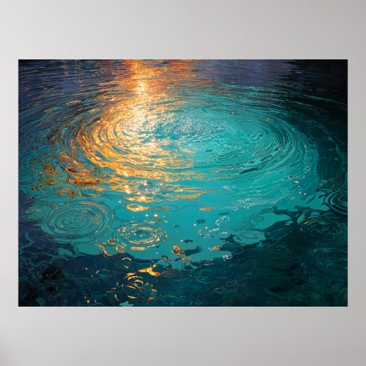 Poster Abstract Aqua Waves with Golden Sunlight (Devant)