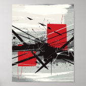 Poster Abstract Art with Red Blocks & Black Strokes (Devant)