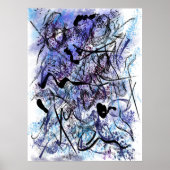 Poster Abstract Blue Black Brushstrokes Splashes Wall Art (Devant)