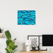 Poster Abstract Blue Turquoise Ocean Water Waves | (Bureau à domicile)