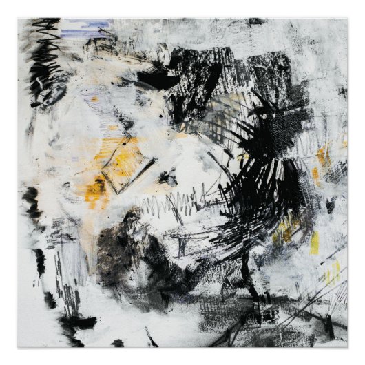 Poster Abstract Brushstroke Texture – Black White & Gold (Devant)