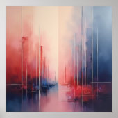 Poster Abstract Coral and Blue Geometric Art (Devant)