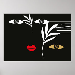 Poster Abstract design with minimal female face. One line