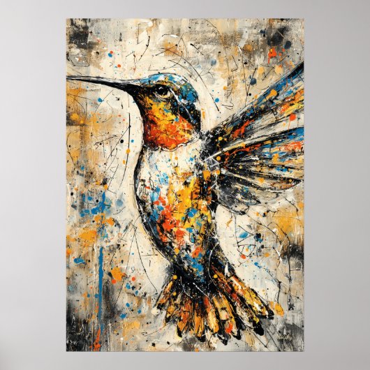 Poster Abstract Expressionist Hummingbird Painting Modern (Devant)