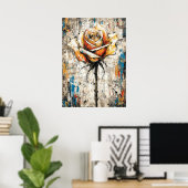 Poster Abstract Expressionist Rose Painting Modern Floral (Bureau à domicile)