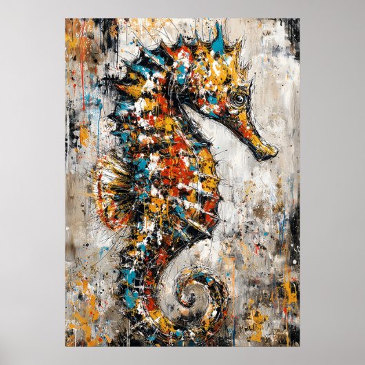 Poster Abstract Expressionist Seahorse Painting Coastal (Devant)