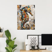 Poster Abstract Expressionist Seahorse Painting Coastal (Bureau à domicile)