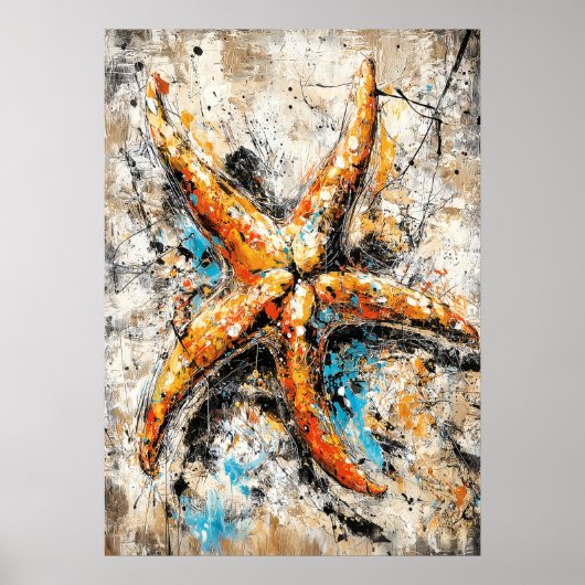 Poster Abstract Expressionist Starfish Painting Coastal (Devant)