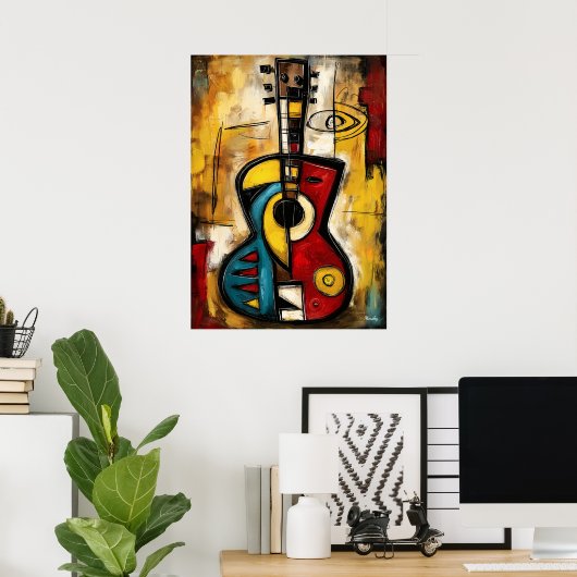 Poster Abstract Expressionist Ukulele – Symbolic Modern (Bureau à domicile)