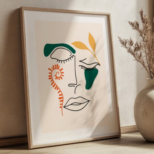 Poster Abstract Face Illustration BOHO Chic Minimalist