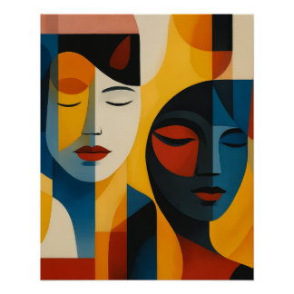 Poster Abstract Faces Art Print, Dual Portrait, Abstract