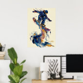 Poster Abstract Fluid Ink Snowboarder Dynamic Motion Art (Bureau à domicile)