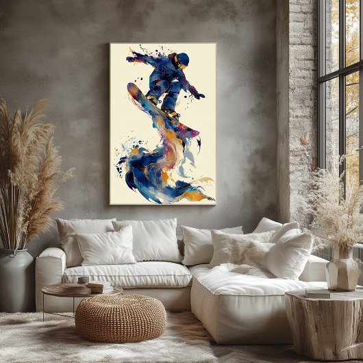 Poster Abstract Fluid Ink Snowboarder Dynamic Motion Art
