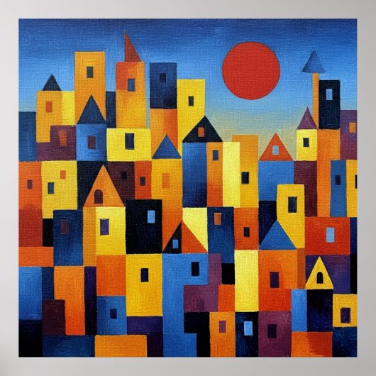 Poster Abstract Geometric Cityscape Colorful Modern Art (Devant)