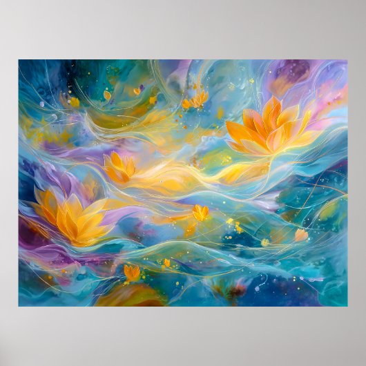 Poster Abstract Golden Lotus Floating Flowers (Devant)