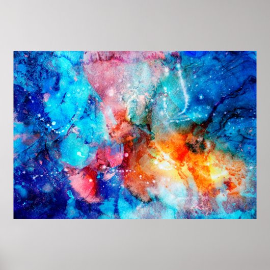 Poster Abstract hand-made texture. Marbling blue and oran (Devant)