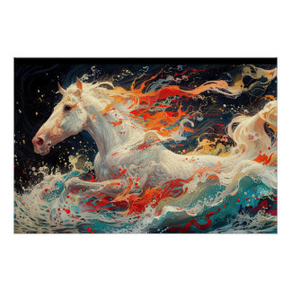 Poster Abstract horse mural on vibrant brick canvas. Gene