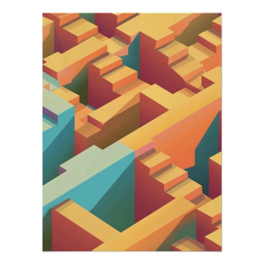 Poster Abstract Isometric Maze Pattern in Cool Tones (Devant)