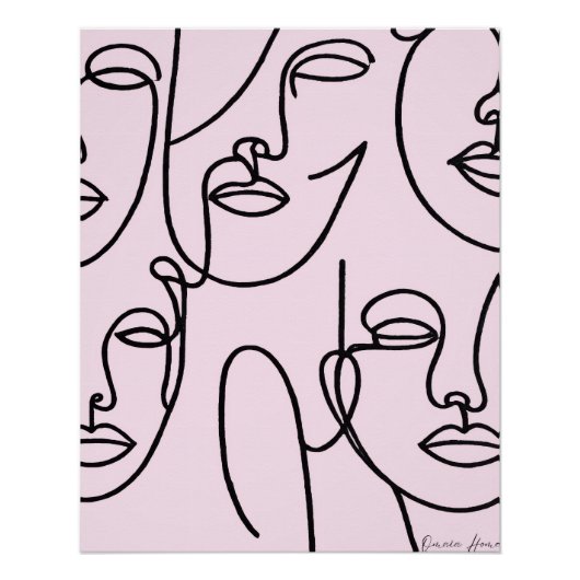 Poster Abstract Line Faces Wall Art (Devant)
