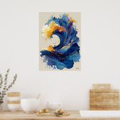 Poster Abstract Ocean Wave Liquid Art Blue Gold Fluid  (Cuisine)