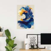 Poster Abstract Ocean Wave Liquid Art Blue Gold Fluid  (Bureau à domicile)