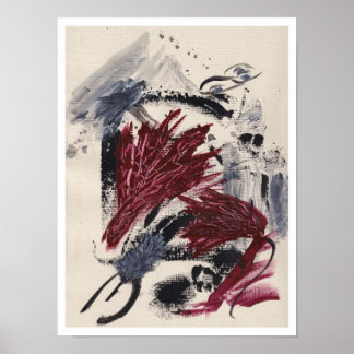 Poster Abstract painting with layered black, gray, red