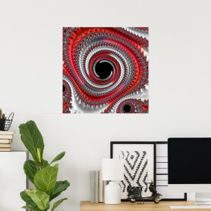 Poster Abstract Red and Black Gradient Spiral Fractal