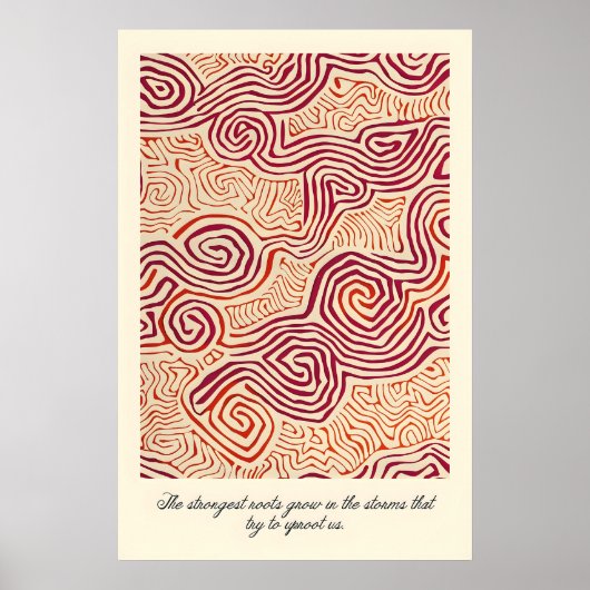 Poster Abstract Root Pattern Print Earthy Red Beige Swirl (Devant)