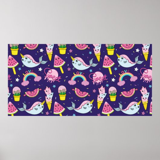 Poster Abstract seamless ice cream pattern. Creative vint (Devant)