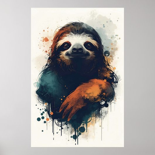 Poster Abstract Sloth Wall Art – Relaxed Animal (Devant)