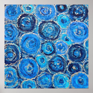 Poster abstracte blauw- en zilvercirkels