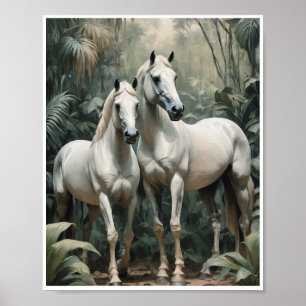 Poster Abstracte Kunst Witte Paarden Wandkunst