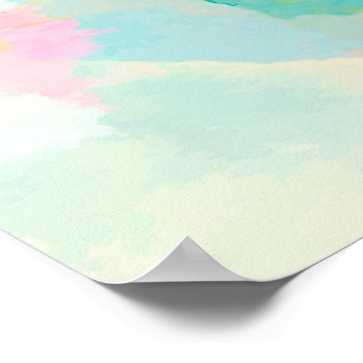 Poster Abstraction Aquarelle Rose Jaune Et Bleu (Coin)