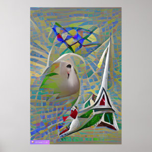 Poster Abstraction - deux oiseaux volant au-dessus d'une 