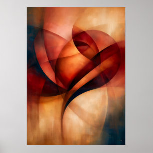 Poster Abstraction Florale Cubiste de Rose Rouge Bara