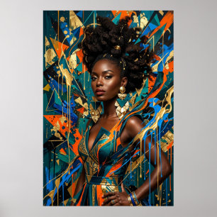 Poster Abstraction Géométrique Afrofuturisme Mode Noire Q