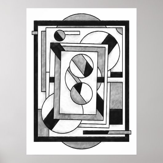 Poster Abstraction Géométrique Moderne Monochrome (Devant)