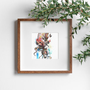 Poster Abstrait Aquarelle encre coloré femme maquillage