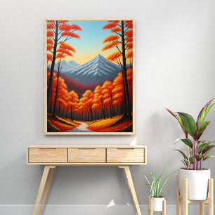 Poster Abstrait arbre d'automne forêt paysage peinture à